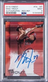 2016 Topps Finest Red Refractor #FA-MT Mike Trout Signed Card (#2/5) - PSA MINT 9